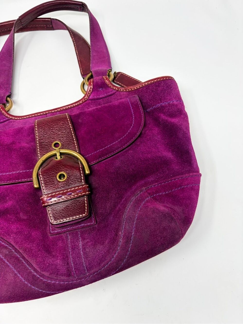 Vintage Coach Hampton Bucket Berry Purple Suede Leather Shoulder Bag VGUC - Picture 3 of 10